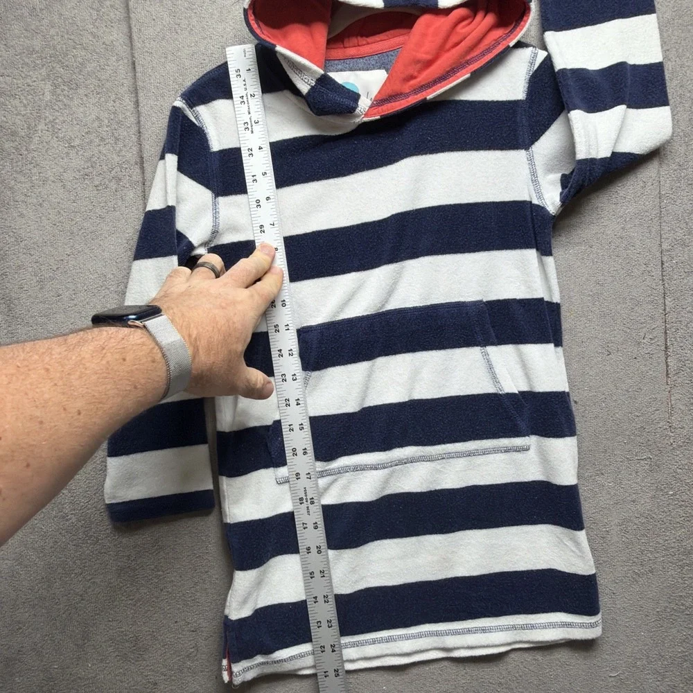 Mini Boden Blue White Striped‎ Terry Cloth Hoodie Kids 7 8